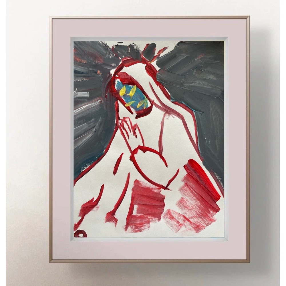 Oman Original Neo Expressionism Praying Virgin Mary Abstract Painting Art 8.5x11
